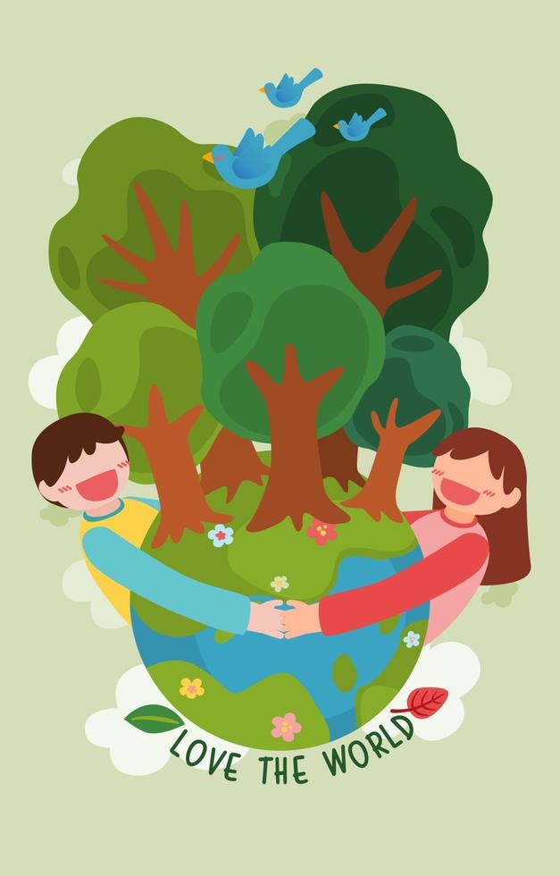 banner van Earth Day met menselijk knuffelbos met happy vector