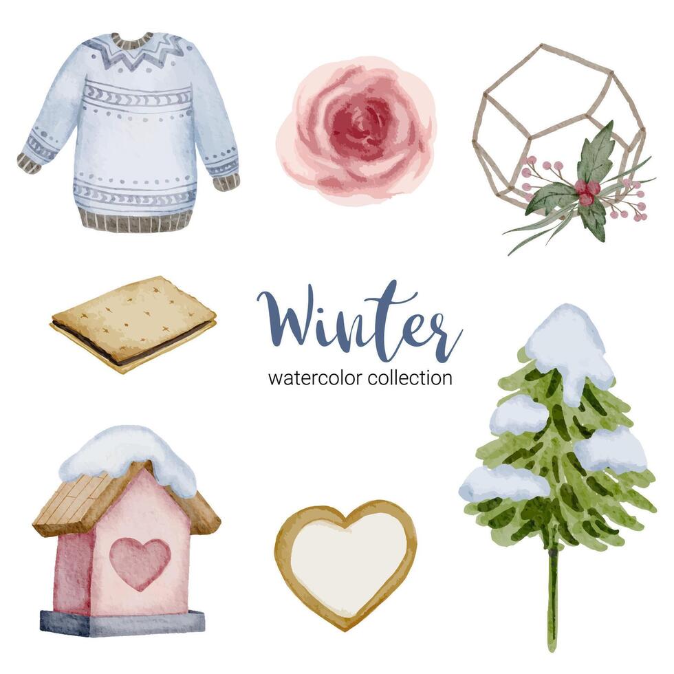 winter aquarel collectie met items voor thuisgebruik vector