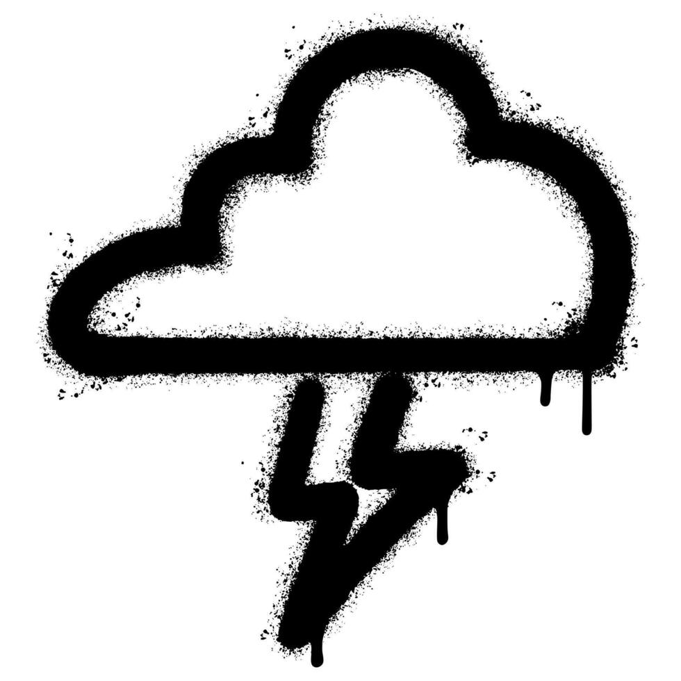 verstuiven geschilderd graffiti wolk bliksem icoon gespoten geïsoleerd met een wit achtergrond. graffiti wolk bliksem symbool met over- verstuiven in zwart over- wit. vector