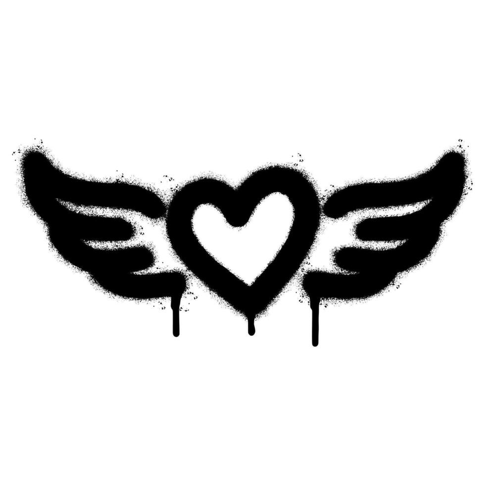 verstuiven geschilderd graffiti hart Vleugels icoon gespoten geïsoleerd met een wit achtergrond. graffiti liefde Vleugels symbool met over- verstuiven in zwart over- wit. vector