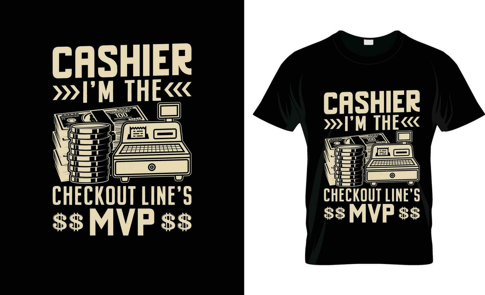 Kassa im de uitchecken lijn mvp kleurrijk grafisch t-shirt, t-shirt afdrukken mockup vector