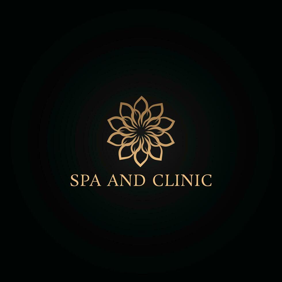 vector logo ontwerp sjabloon en embleem met bloemblaadjes en lijnen - luxe schoonheid spa concept - gouden insigne voor yoga studio's, holistische geneeskunde centra, natuurlijk en biologisch voedsel producten en verpakking