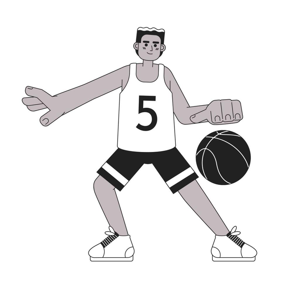 Afrikaanse Amerikaans basketbal speler monochromatisch vlak vector karakter. Mens het schieten basketbal bal. bewerkbare dun lijn vol lichaam persoon Aan wit. gemakkelijk bw tekenfilm plek beeld voor web grafisch ontwerp