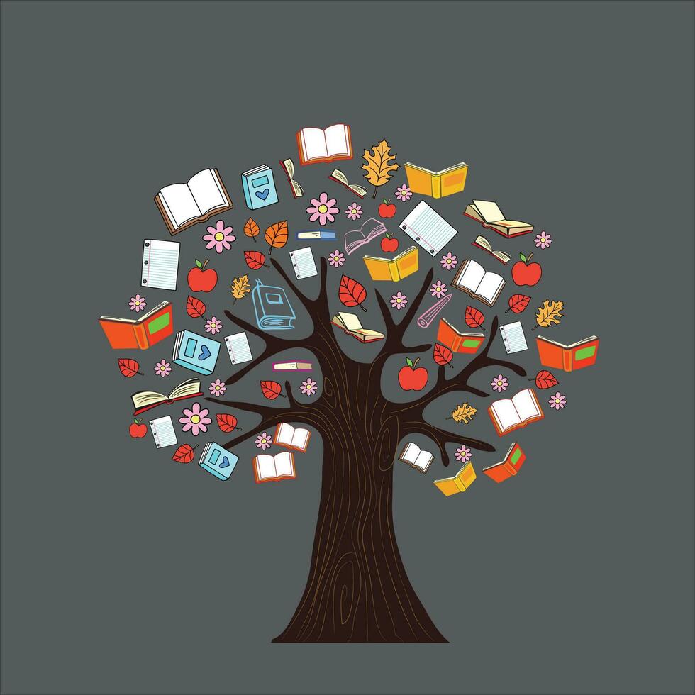 boeken boom, schetsen voor uw ontwerp. hangende boek boom. vind uw boek vector