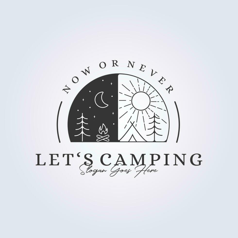 dag en nacht camping logo insigne sticker icoon symbool vector illustratie ontwerp