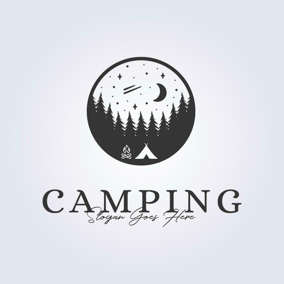 nacht camping logo insigne sticker icoon symbool vector illustratie ontwerp
