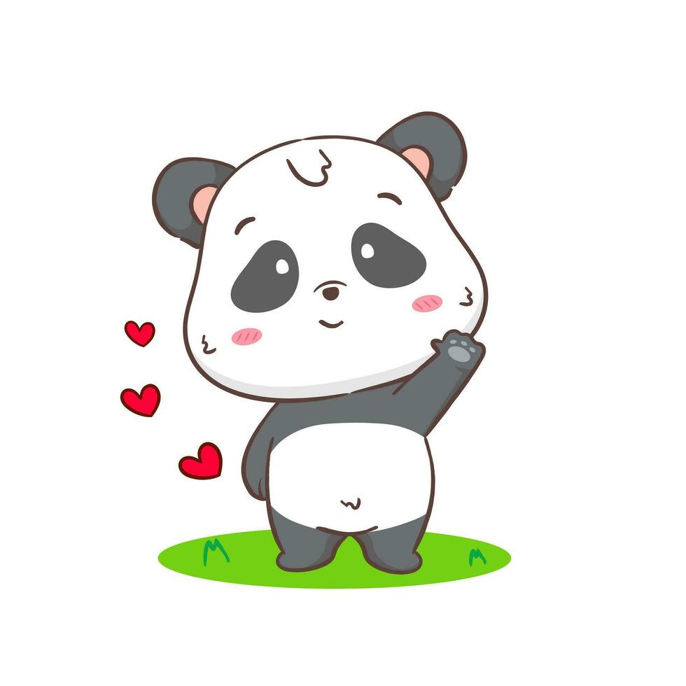 schattig panda golvend hand- tekenfilm karakter. kawaii aanbiddelijk dier concept ontwerp. geïsoleerd wit achtergrond. vector kunst illustratie