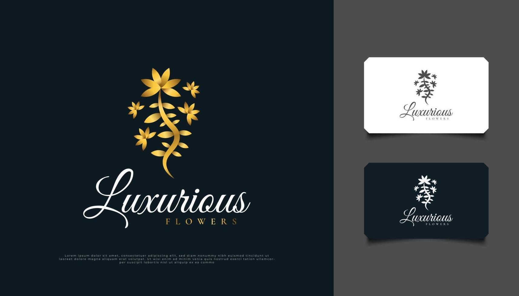 luxe gouden bloemen logo-ontwerp, geschikt voor spa, schoonheid, bloemisten, resort of cosmetisch product; vector