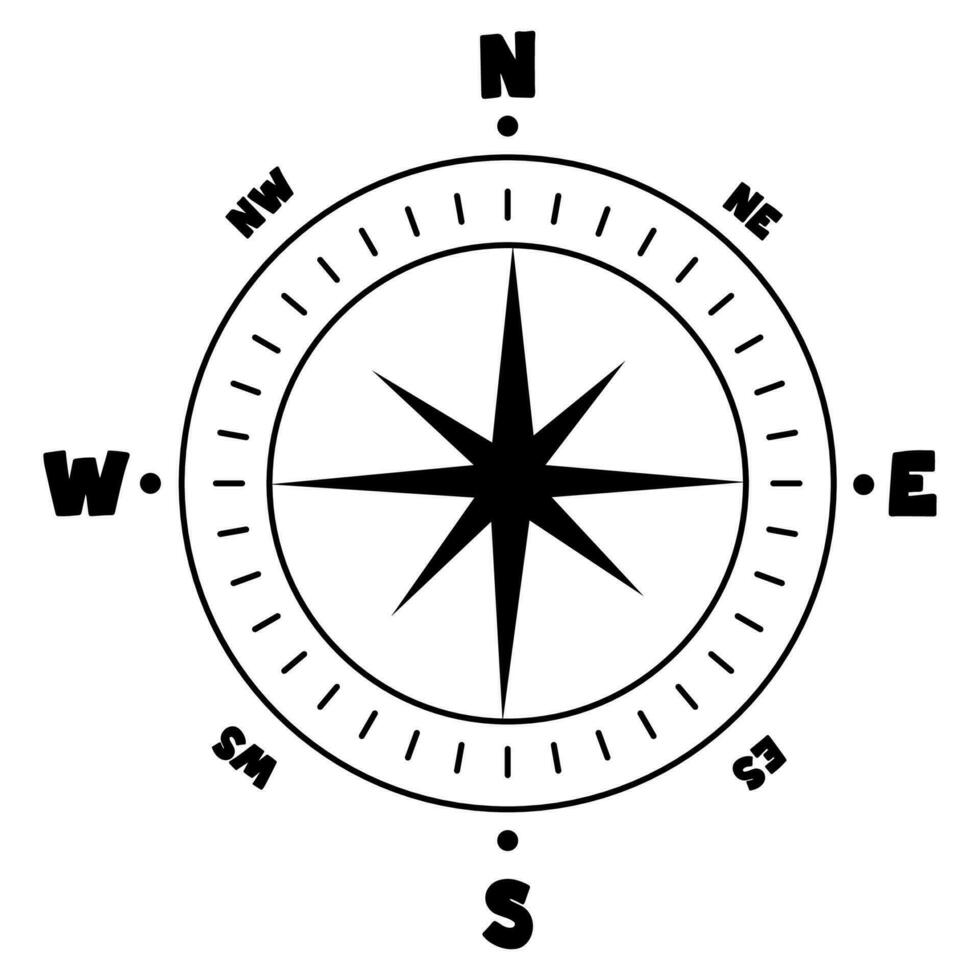 kompas roos met noorden, zuiden, oosten- en west aangeduid. vector