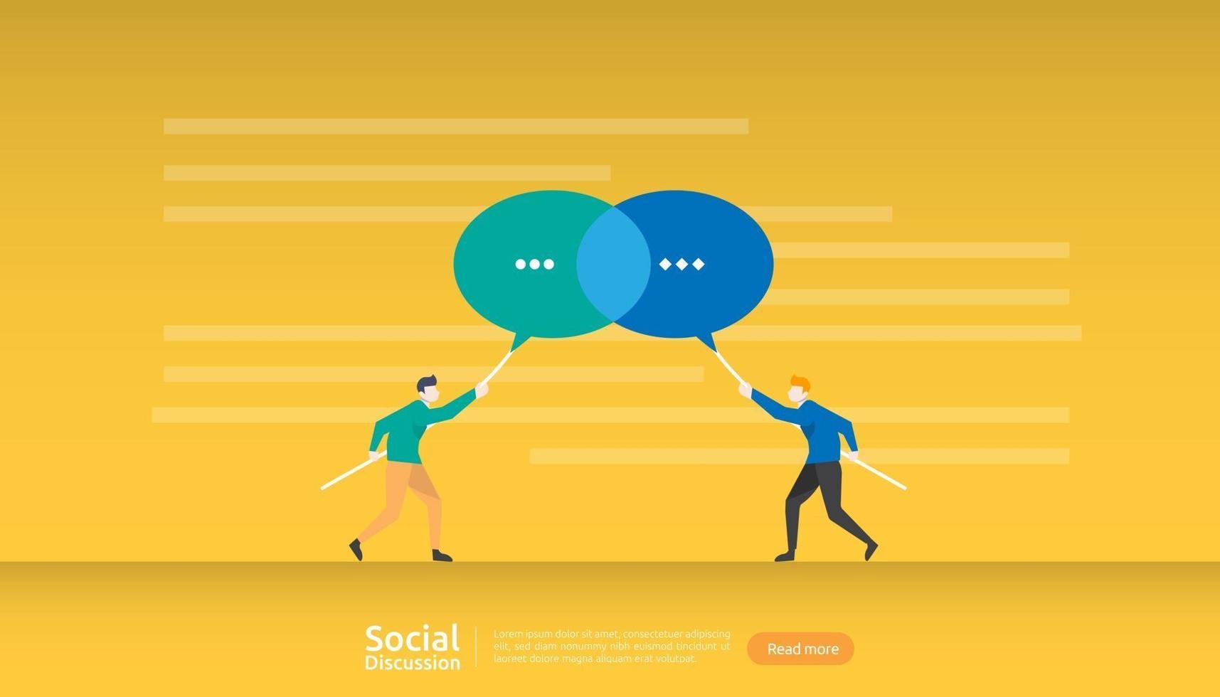 sociale media gespreksnetwerk. chat dialoog bubbels communicatie mensen karakter. gemeenschap online chatten. nieuws bespreken bestemmingspaginasjabloon, presentatie, gedrukte media. vector illustratie