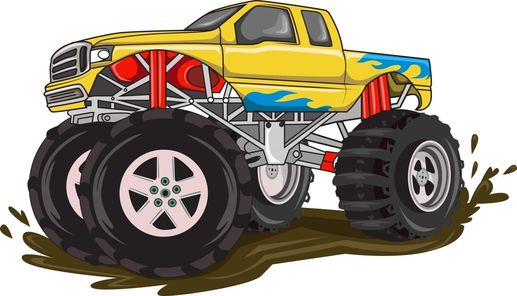 brand monster truck op de modder vector