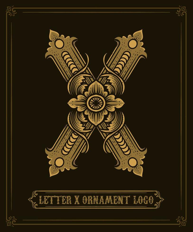 wijnoogst ornament logo brief X - vector logo