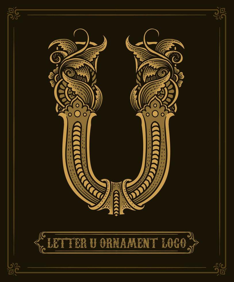 wijnoogst ornament logo brief u - vector logo