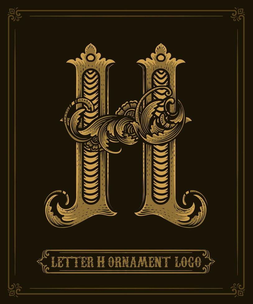 wijnoogst ornament logo brief h - vector logo