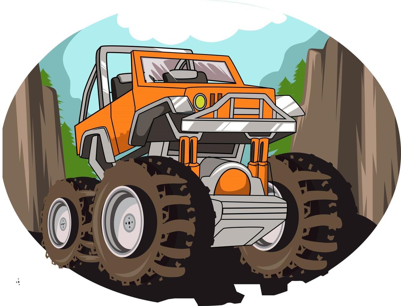 monstertruck op bosachtergrond vector