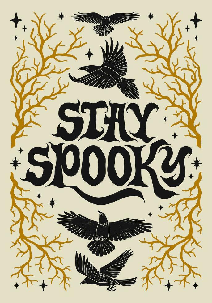 blijven spookachtig - belettering zin. hand- getrokken wijnoogst poster met decoratief spookachtig elementen. vector