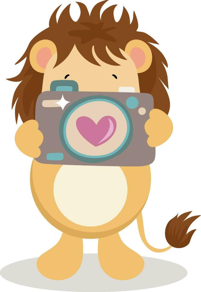 schattig leeuw met een camera vector