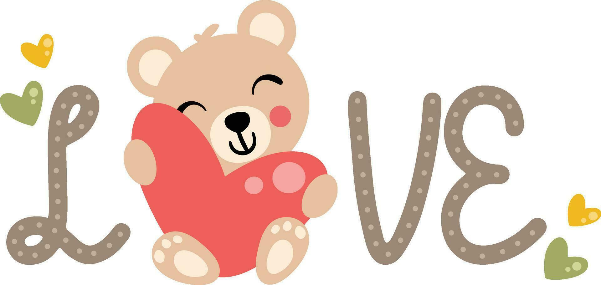 liefde woord met schattig teddy beer Holding een hart vector
