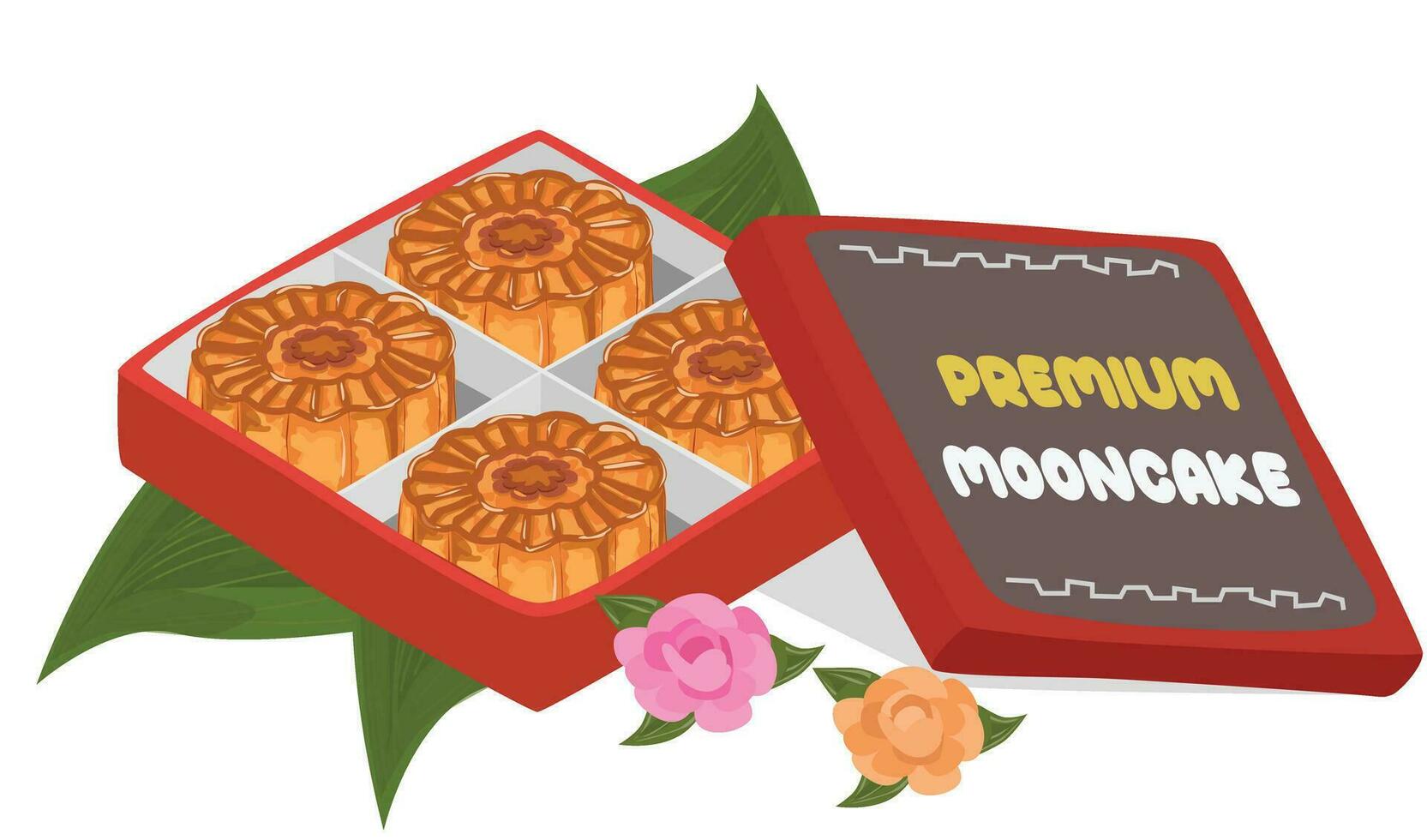 mooncake doos vector illustratie set. traditioneel Chinese mooncake geschenk doos. mooncake voor midden herfst festival. bakkerij. Aziatisch voedsel. maan taart klem kunst.