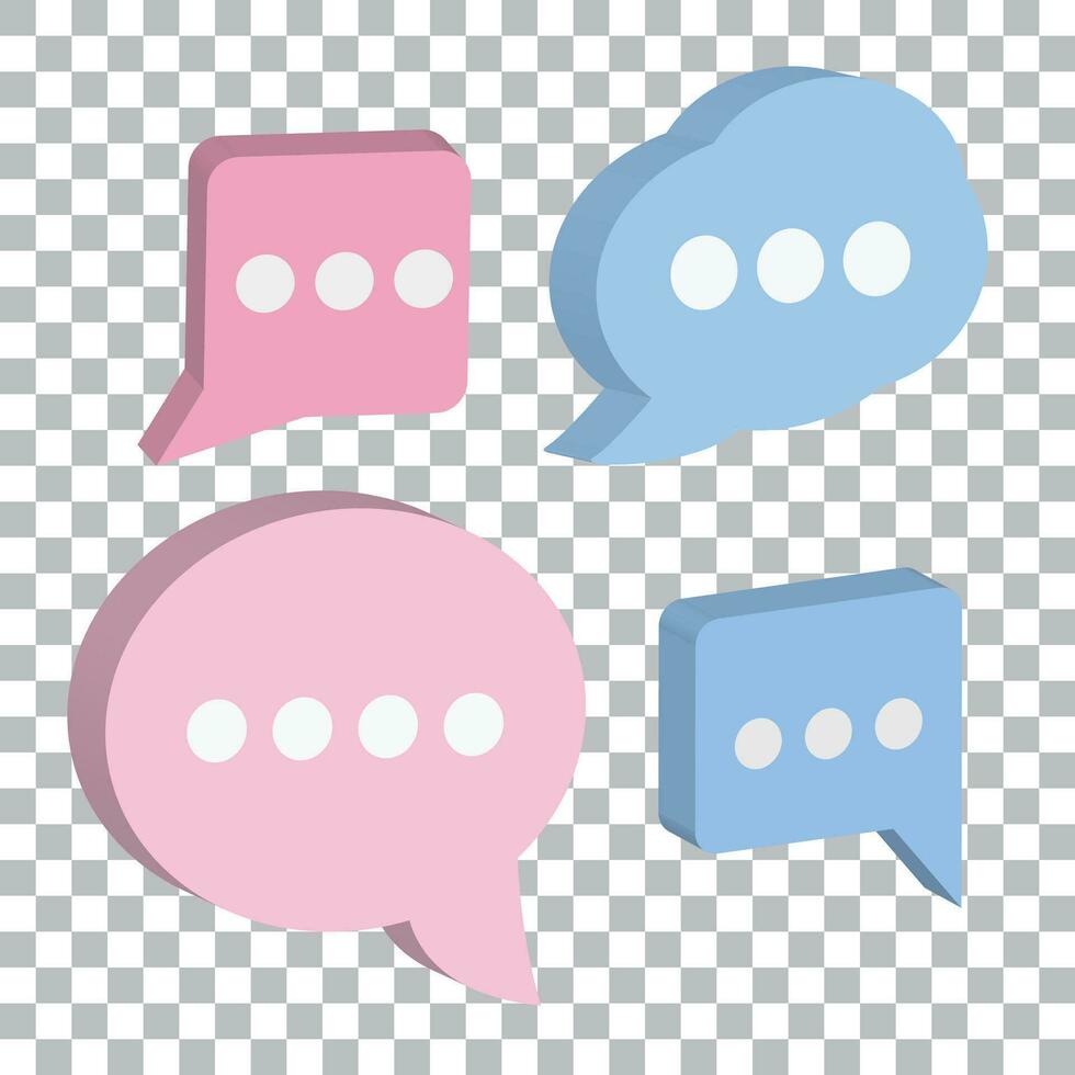 3d roze en blauw toespraak bubbel pictogrammen. realistisch 3d chatten, praten, boodschapper, communicatie, dialoog bubbel icoon. vector illustratie