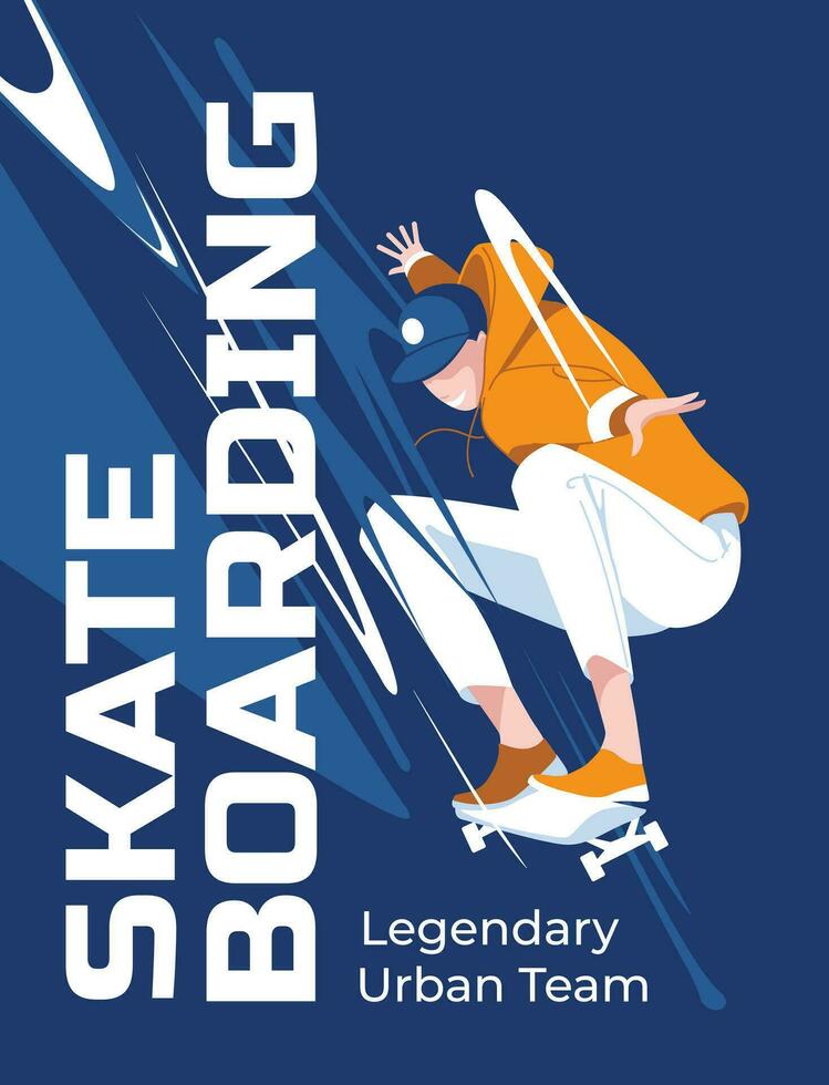 skateboarden poster ontwerp met schaatser door spatten. extreem sport- en recreatie van de stedelijk levensstijl. vector vlak illustratie