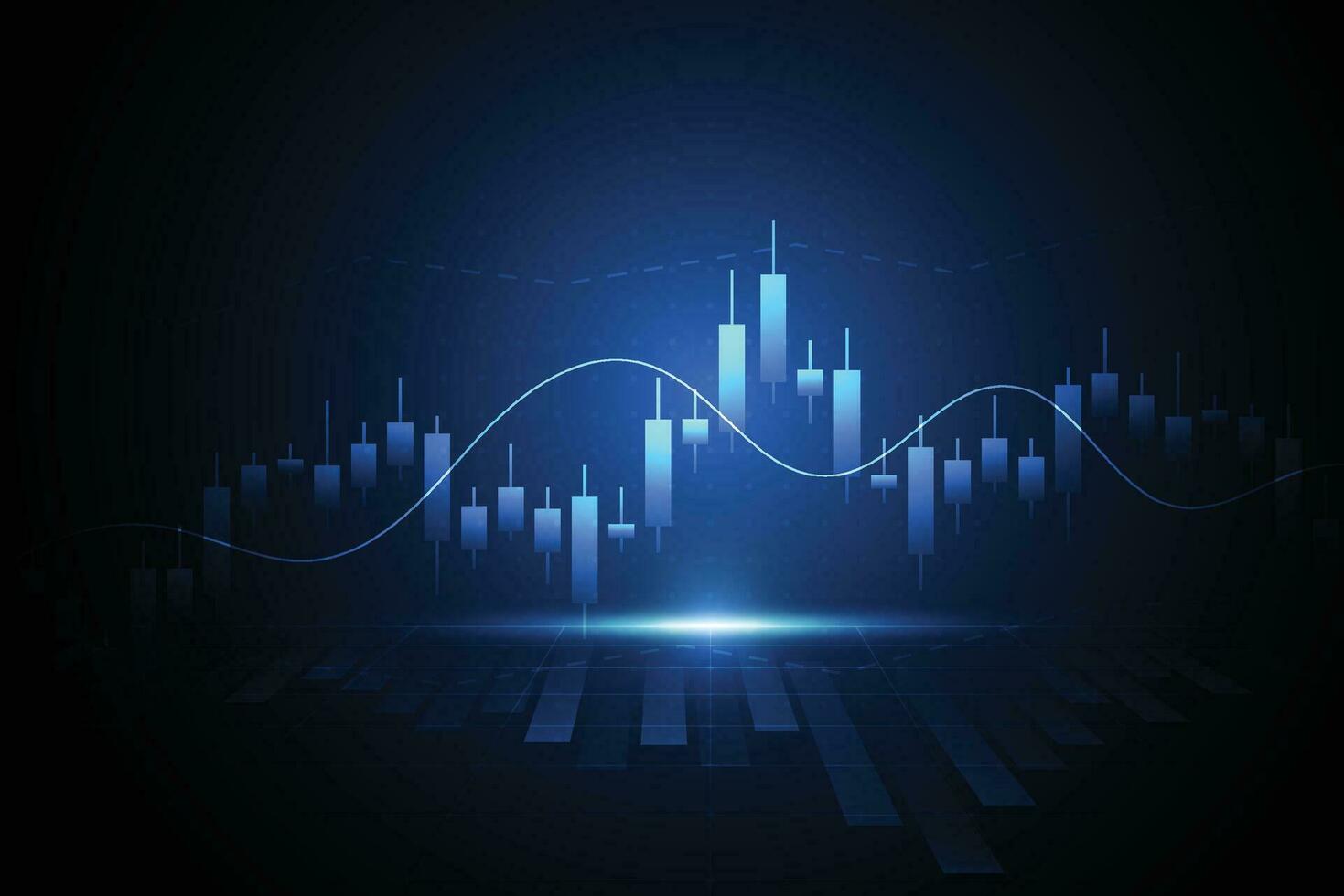 zakelijke kaars stok grafiek grafiek van de aandelenmarkt investeringen handel op witte achtergrond ontwerp. bullish point, trend van grafiek. vector illustratie