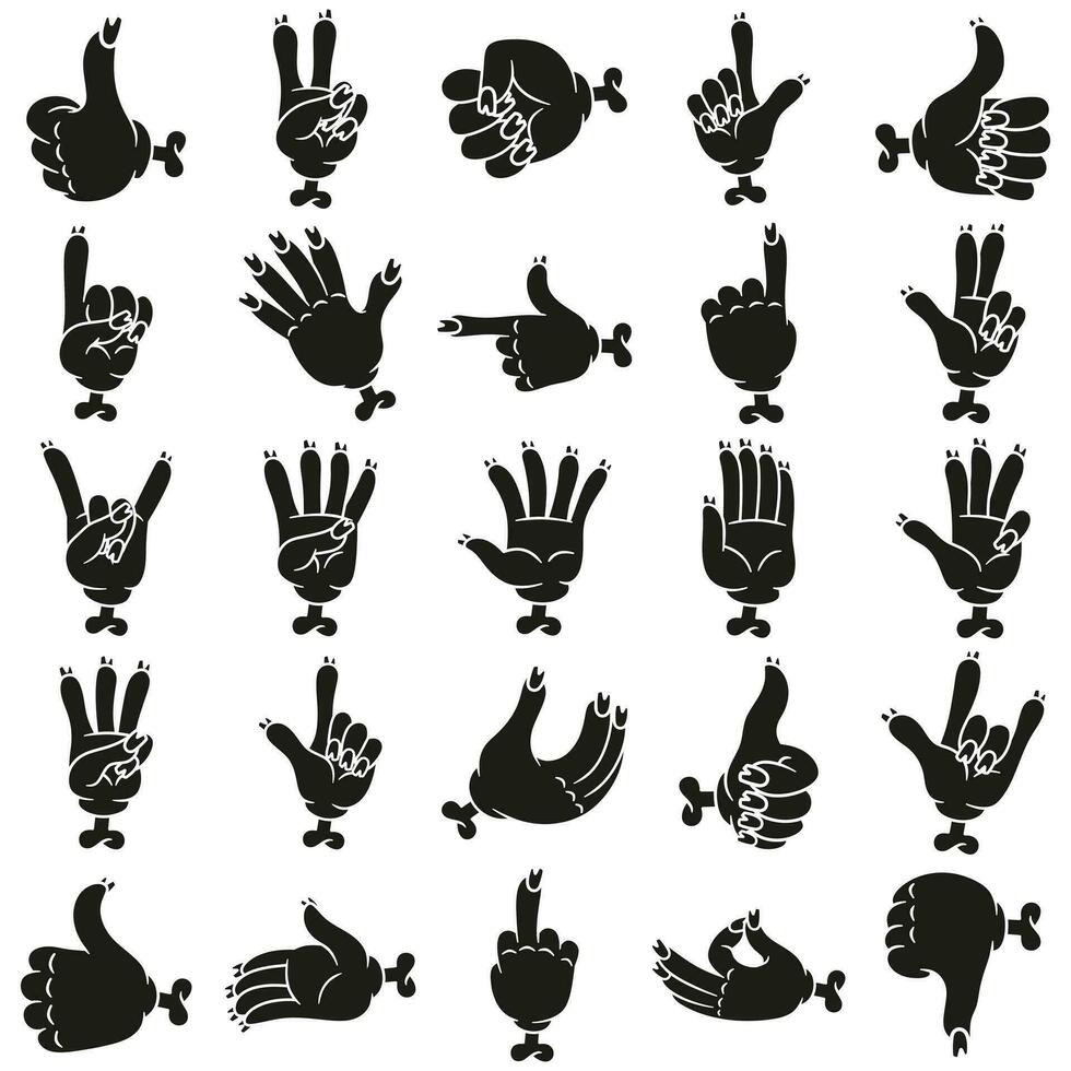 verzameling van silhouet icoon illustraties van divers zombie hand- poses en symbolen vector