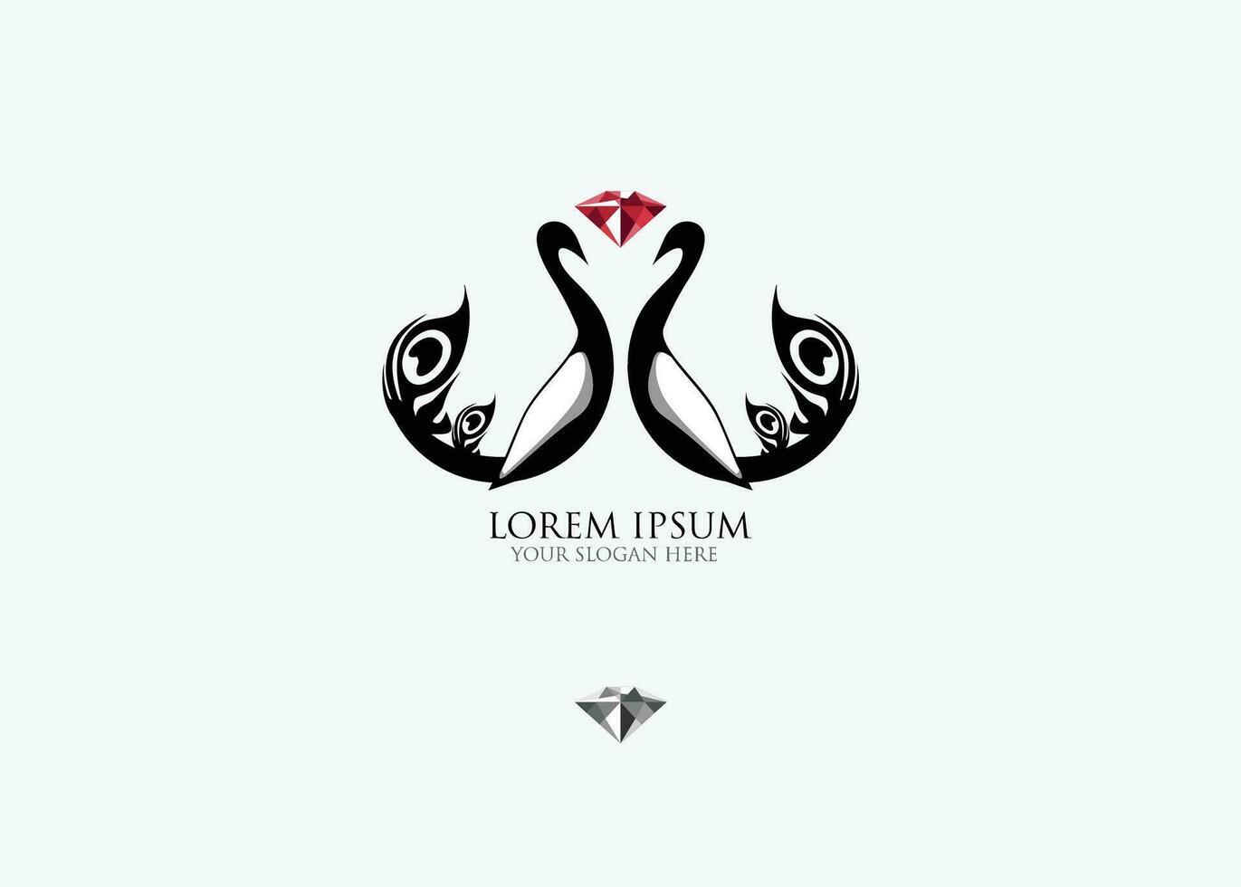 een logo voor een sieraden op te slaan, elegant lijn Pauw logo met rood diamant voor sieraden vector