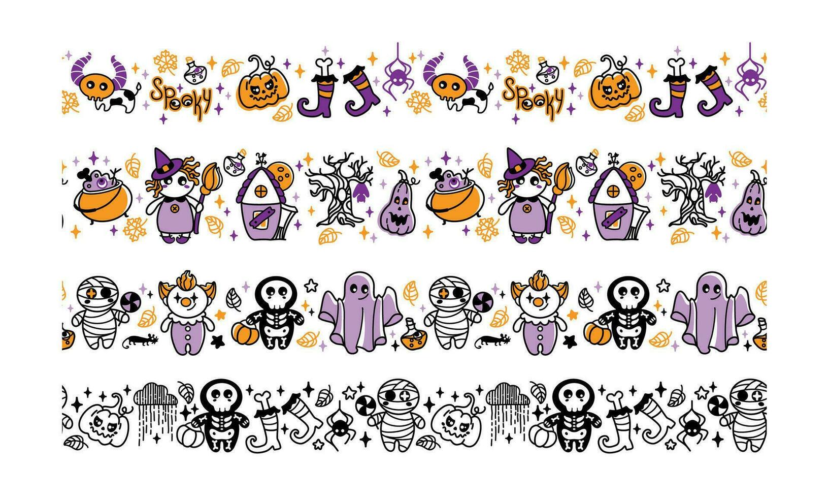 halloween karakters. halloween borders verzameling. reeks van patronen voor kozijnen. vector
