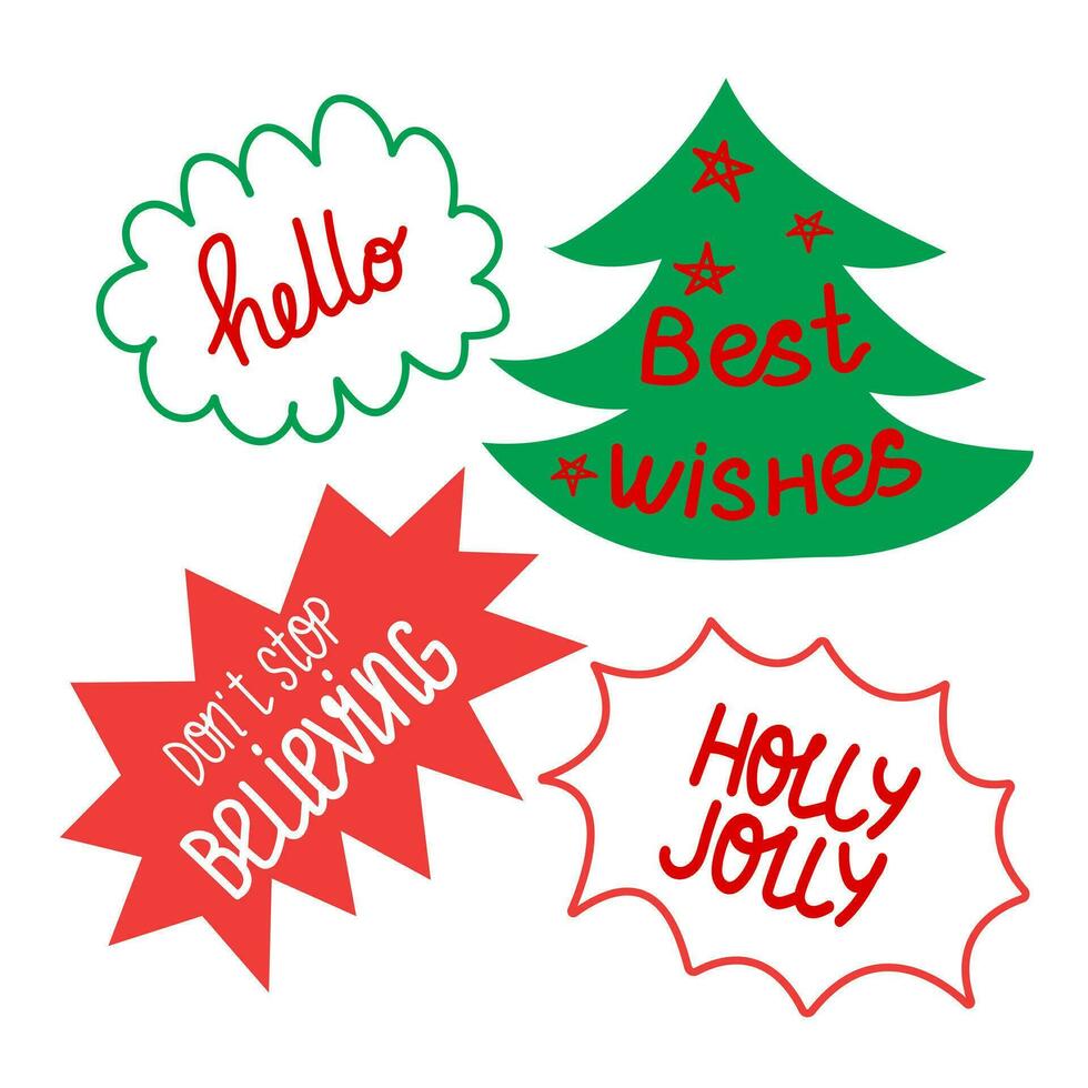 Kerstmis stickers set. winter feestelijk citaten. schattig vakantie insignes, belettering, tekening citaten, stickers. vector illustratie.
