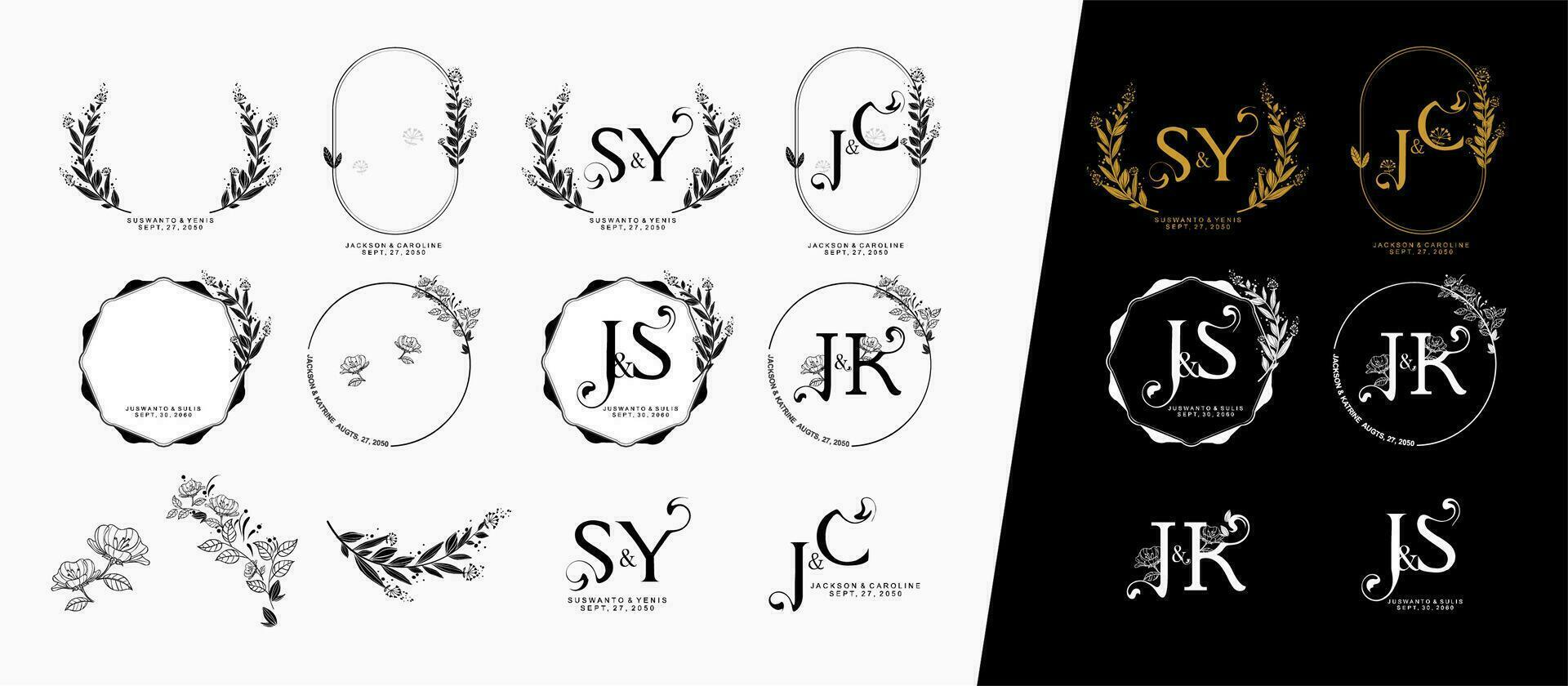 een reeks van verschillend monogram ontwerp, initialen monogram bruiloft logos vector