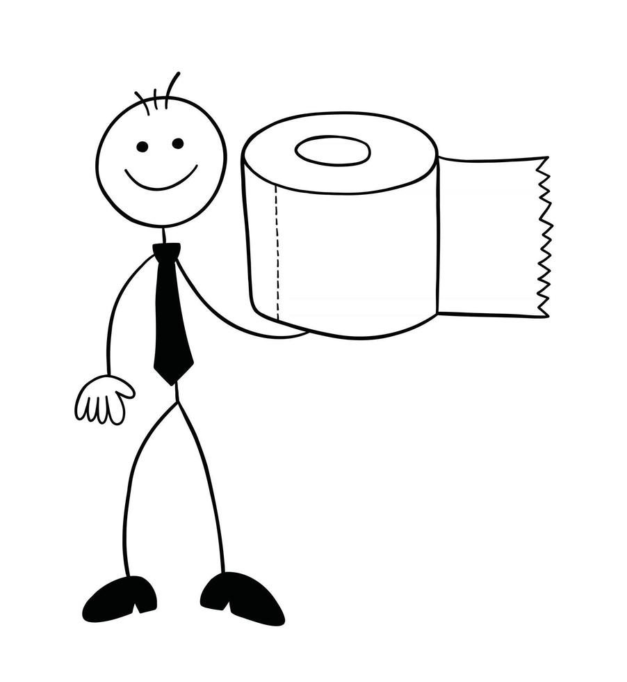 stickman zakenman karakter met wc-papier vector cartoon afbeelding