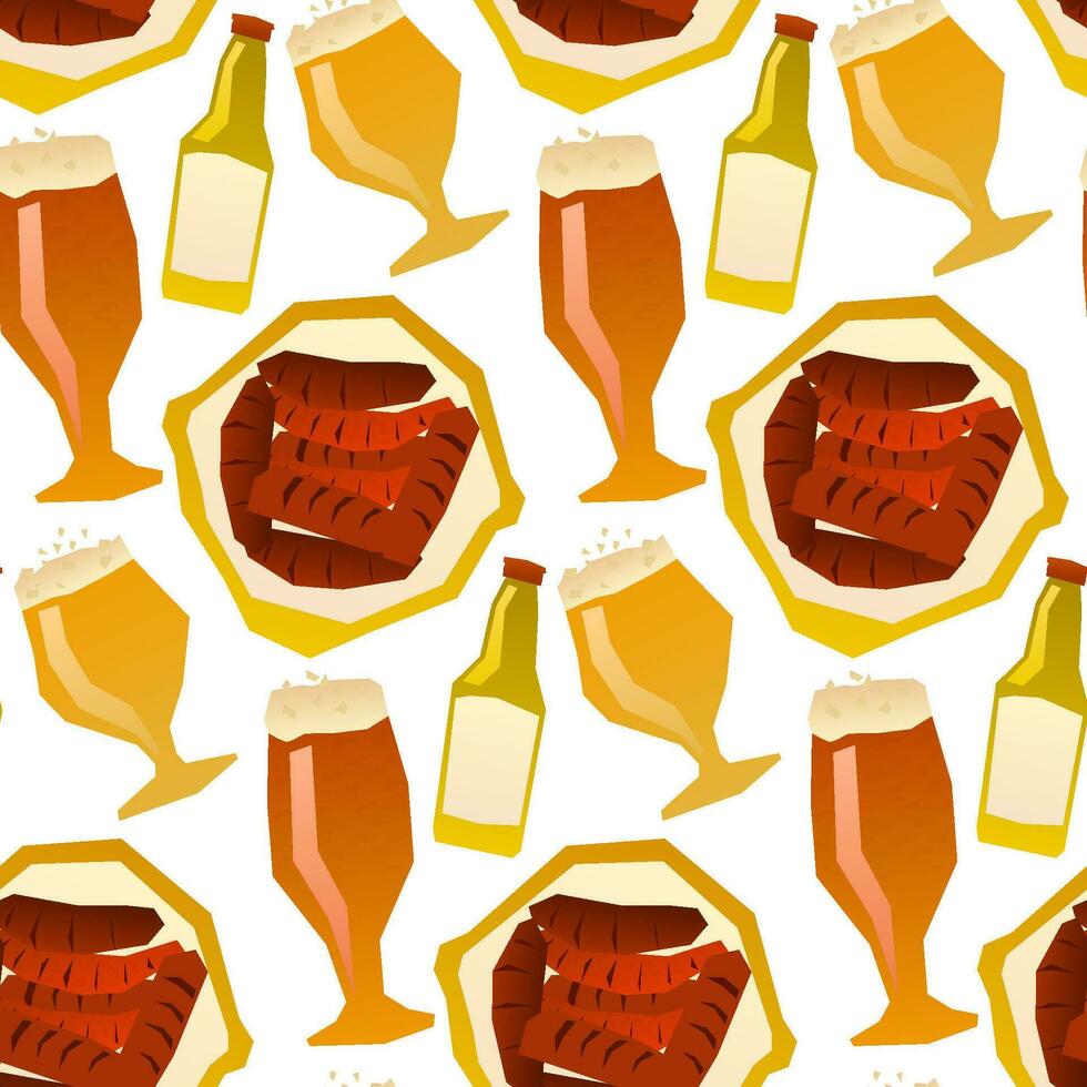patroonvorming van droogte bier mokken met schuim Aan wit achtergrond. doorlopend herhaling patroon vector