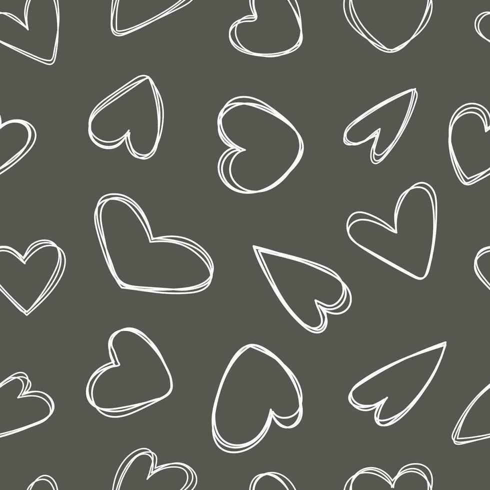 naadloos patroon met harten getrokken met krijt Aan een zwart bord. harten in tekening stijl. liefde patroon voor Valentijnsdag dag. patroon met symbolen van liefde vector