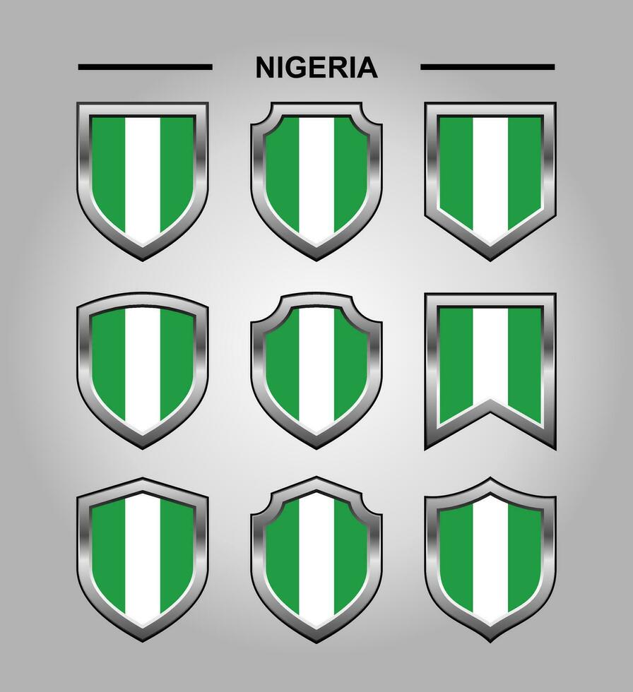 Nigeria nationaal emblemen vlag en luxe schild vector
