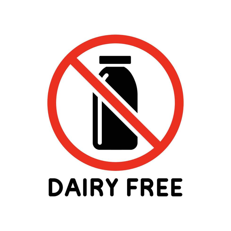 zuivel Product vrij icoon. dieet lactose, veganistisch voedsel etiket bevatten. melk allergeen onverdraagzaamheid voor web en mobiel concept. glyph symbool pictogram. vector illustratie ontwerp Aan wit achtergrond eps 10