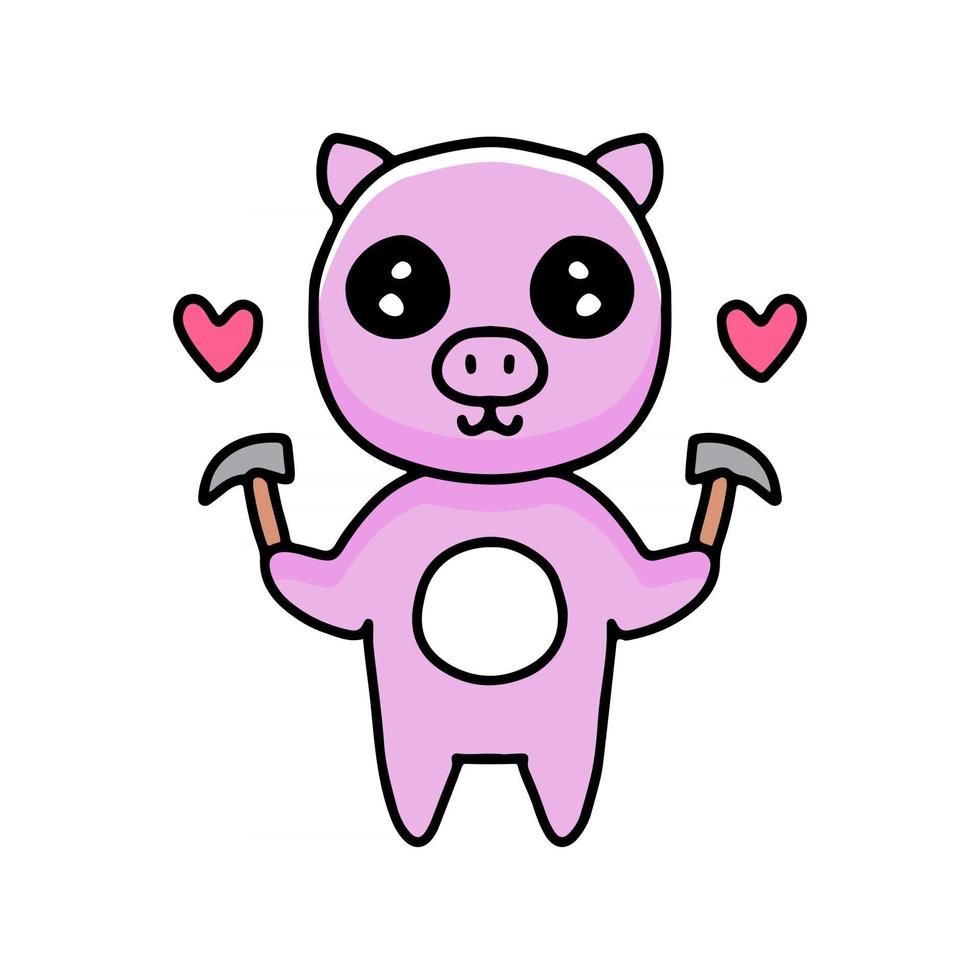 kawaii varken cartoon met houweel. ontwerp illustratie voor sticker en kleding vector