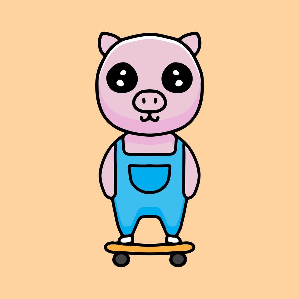 kawaii varken cartoon spelen skateboard. ontwerp illustratie voor sticker en kleding vector
