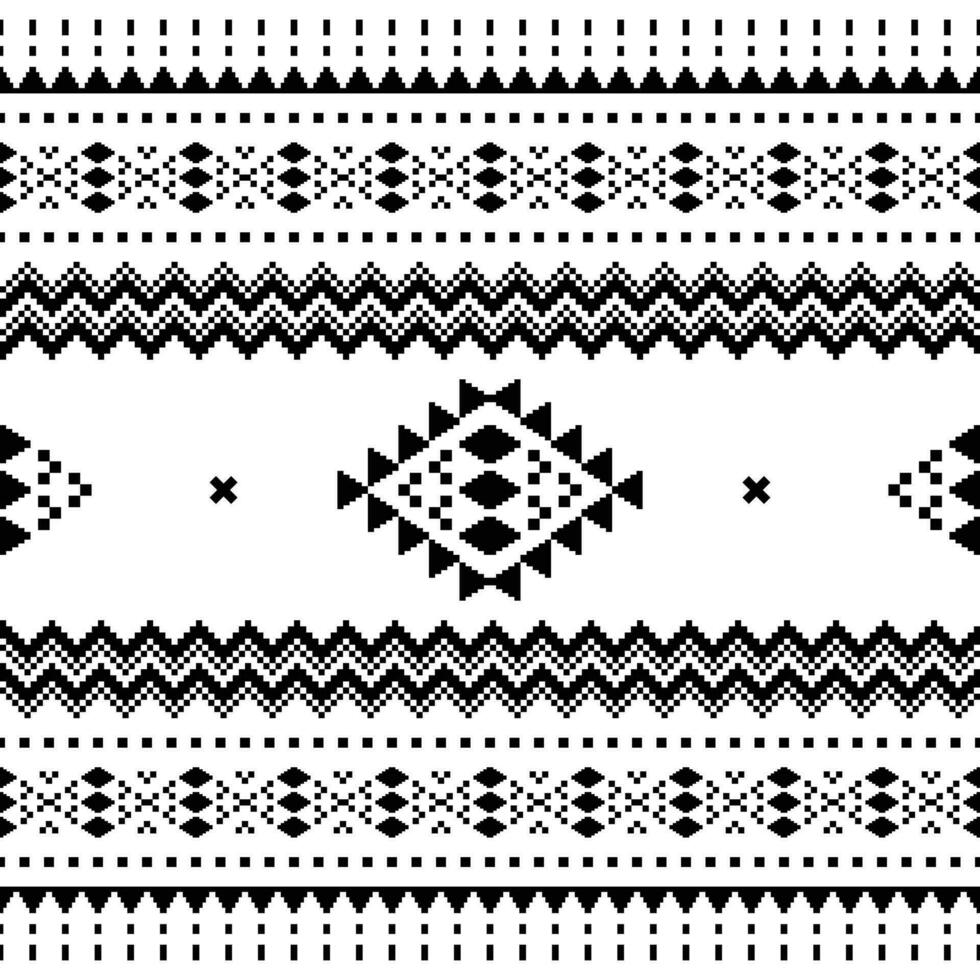 tribal decoratie vector illustratie. naadloos etnisch patroon met abstract geometrisch. pixel stijl ontwerp voor afdrukken kleding stof en kleding. zwart en wit kleur.