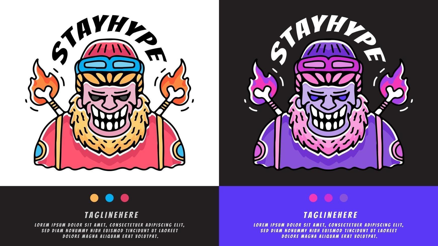 hype bebaarde man met beanie hoed en bot in brand. illustratie voor t-shirt, poster, logo, sticker of kleding merchandise. vector