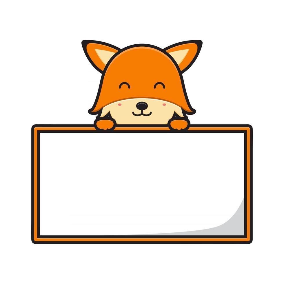 schattige vos met leeg bord banner cartoon pictogram vectorillustratie vector