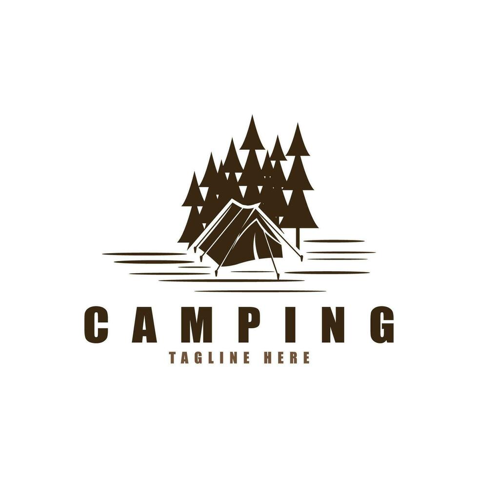 pijnboom bomen en camping tent getextureerde logo ontwerp vector