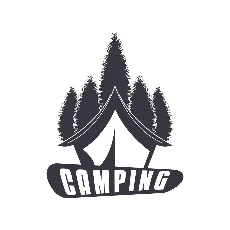 pijnboom bomen en camping tent getextureerde logo ontwerp vector