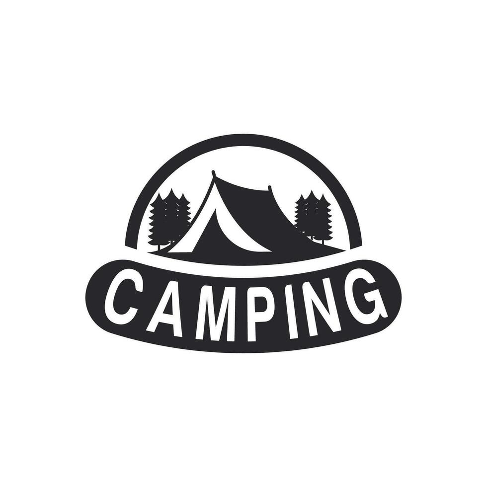 pijnboom bomen en camping tent getextureerde logo ontwerp vector