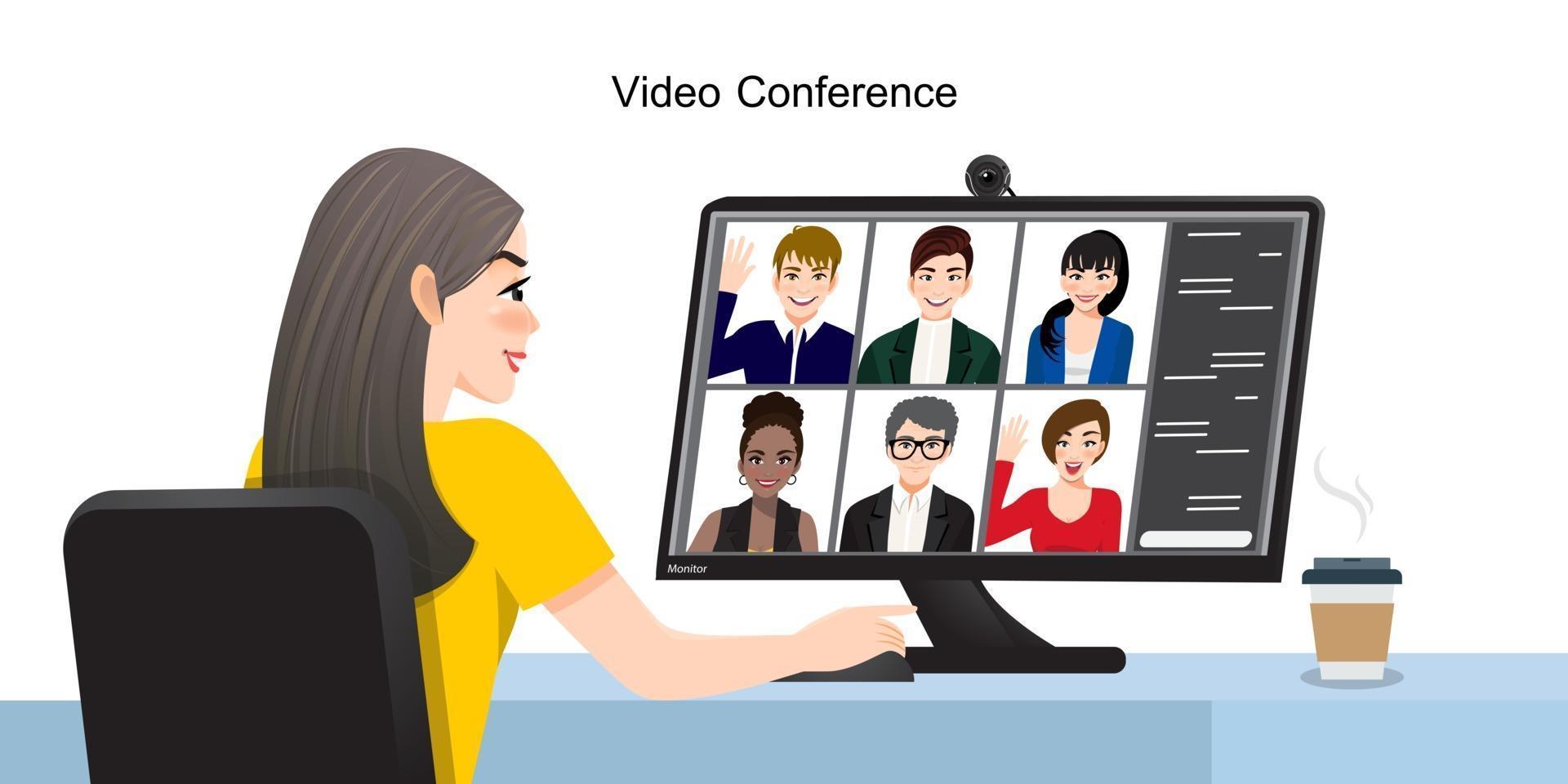videoconferentie. mensen groep op computerscherm nemen met collega vector
