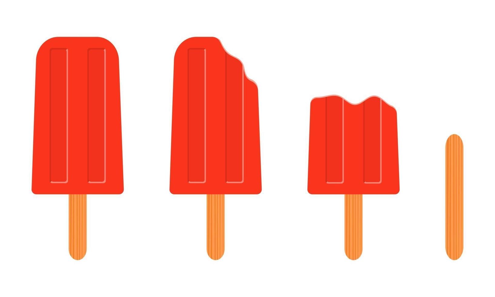 popsicle geheel en gebeten, lege ijsstok geïsoleerd op een witte achtergrond. zoet bevroren zomerdessert vector