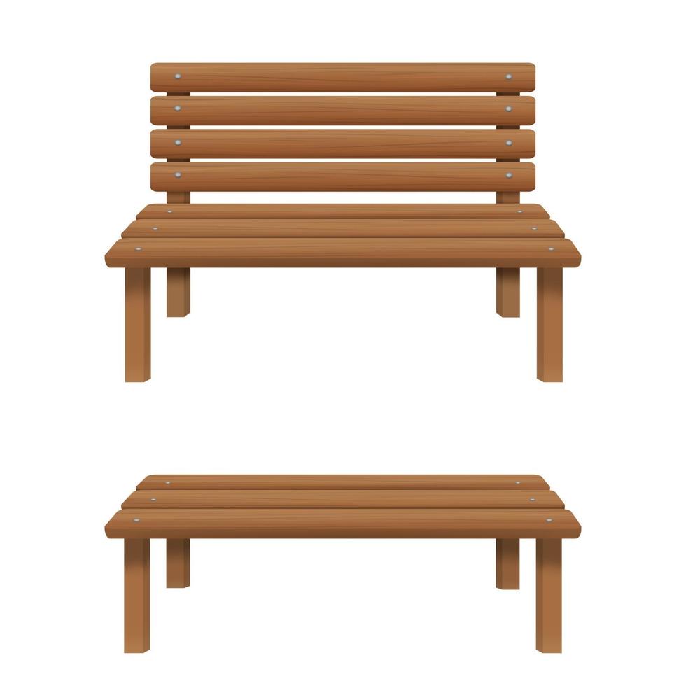 houten banken met en zonder rug geïsoleerd op een witte achtergrond. buiten zitmeubels voor terras, veranda, tuin, park. vooraanzicht vector