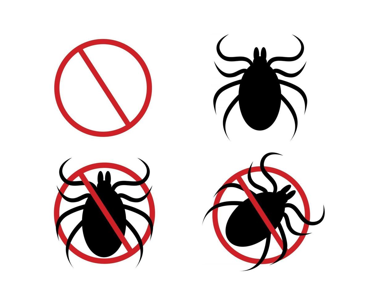 stop mijt pictogramserie. rood verboden bord, teeksilhouet en twee variaties van pictogram voor insectenwerende middelen vector