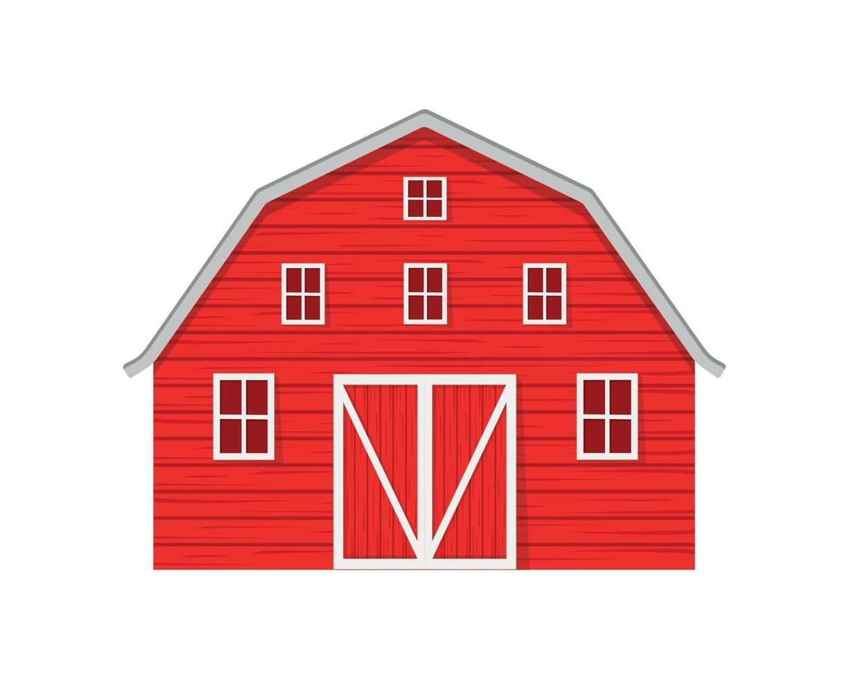 rode houten schuur geïsoleerd op een witte achtergrond. boerderij magazijn met grote deur en ramen. vooraanzicht vector