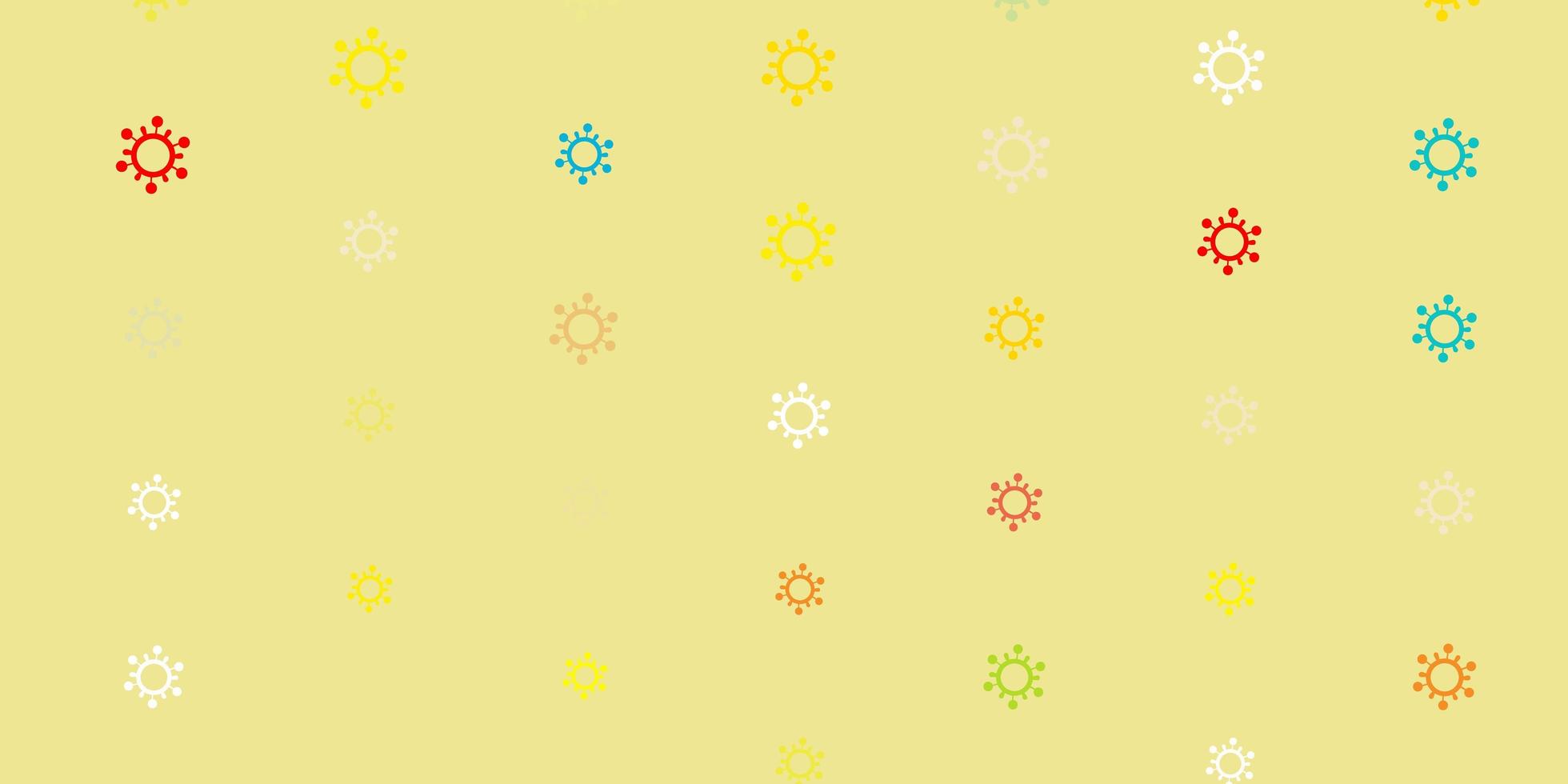 lichtblauwe, gele vectorachtergrond met virussymbolen. vector
